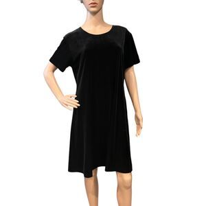 BLACK Women's Velour Dress Christmas Holiday Party Flowy Short Sleeve Sz M